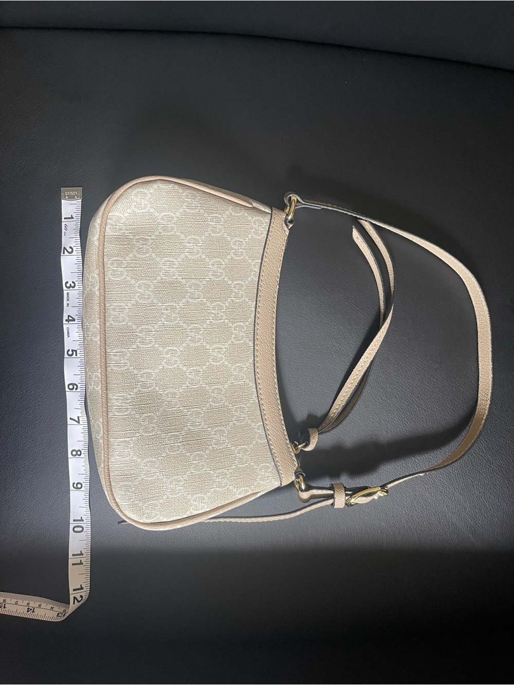 Beige Monogram Shoulder Bag with Gold Hardware - Picture 2 of 5